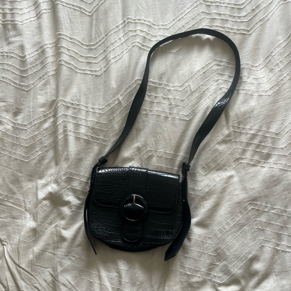 Madewell Black Croc-Embossed Crossbody Bag